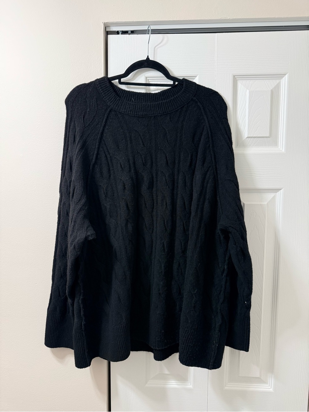 Aerie Black Cable-Knit Crewneck Sweater